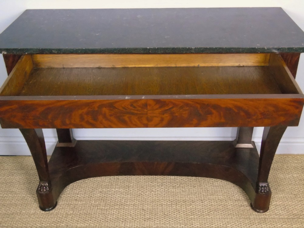 Elegant French Empire Mahogany & Marble Console Table View VIII