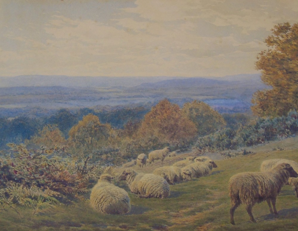 19th Century Watercolour Frederick Williamson Shepherd at Rest With His Flock View IV