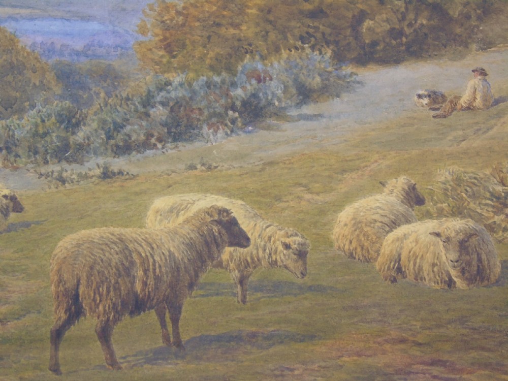 19th Century Watercolour Frederick Williamson Shepherd at Rest With His Flock View V