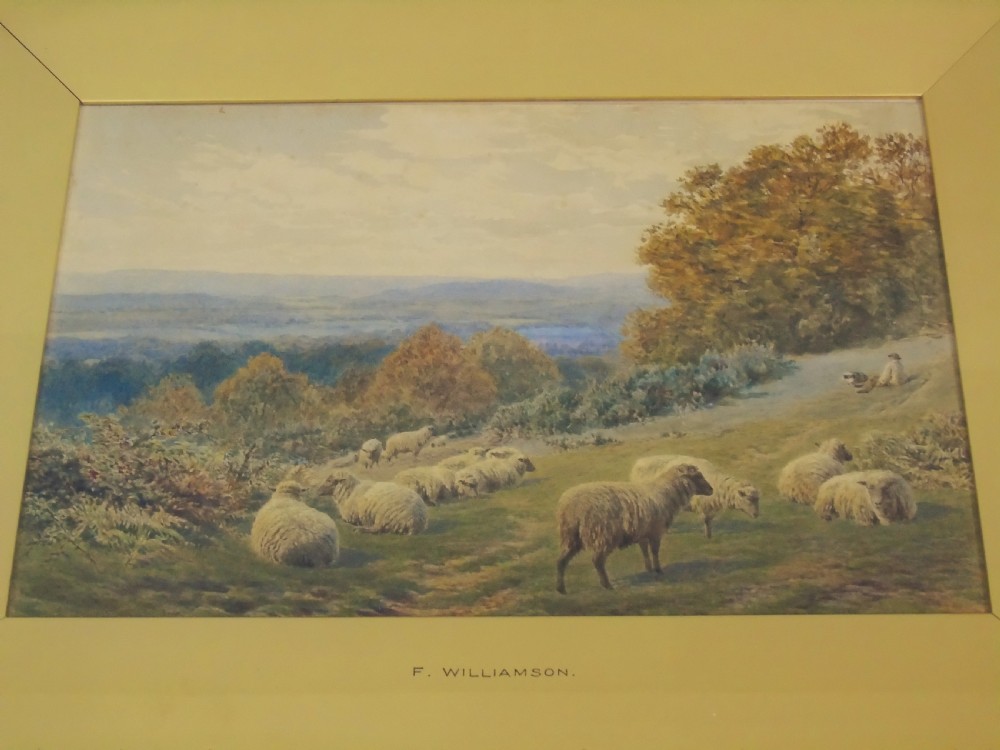 19th Century Watercolour Frederick Williamson Shepherd at Rest With His Flock View VI