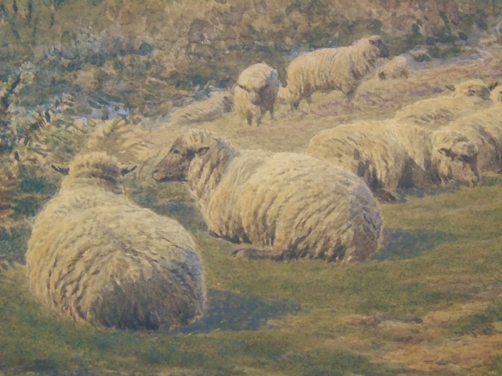 19th Century Watercolour Frederick Williamson Shepherd at Rest With His Flock View VII