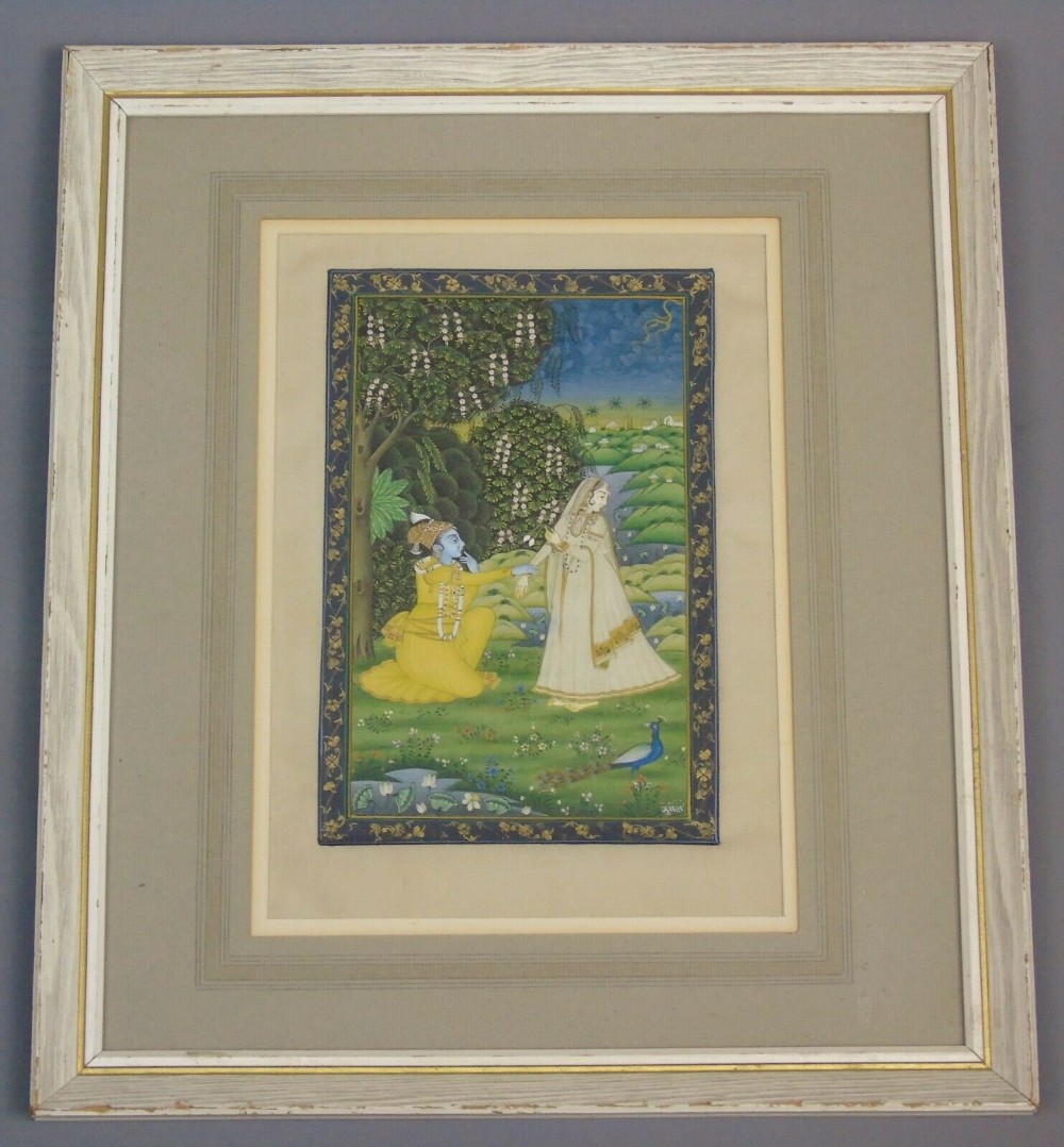 Antique Indian Painting on Silk Kangra School Krishna