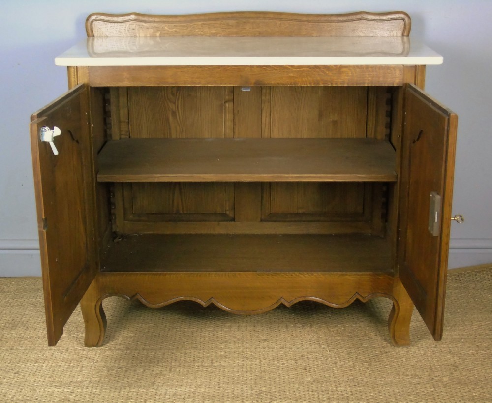 Antique Oak Marble Top Cabinet  View V