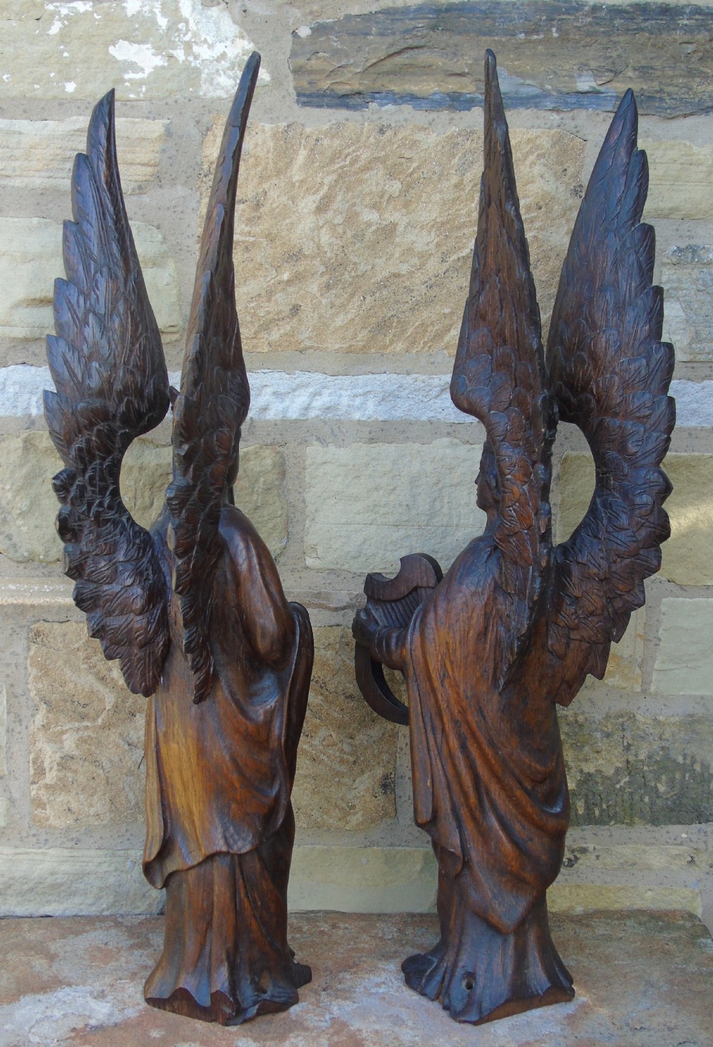 Good Pair of Carved Oak Angels 19th Century View III