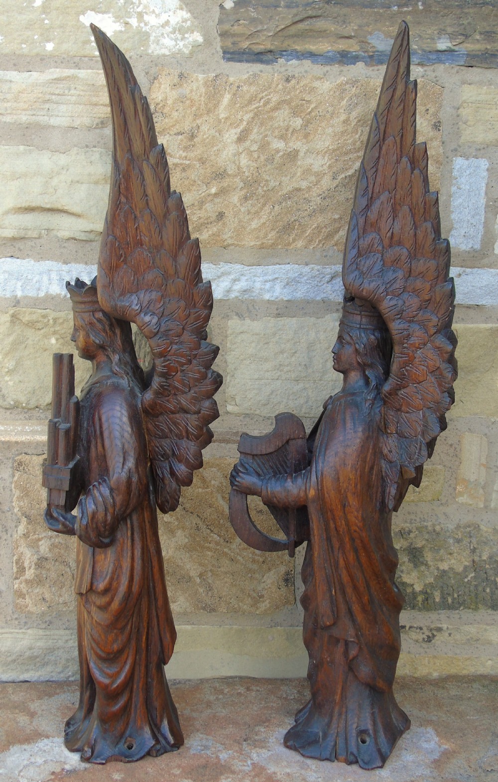 Good Pair of Carved Oak Angels 19th Century View IV