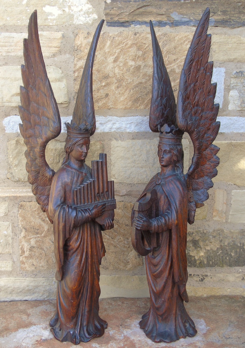 Good Pair of Carved Oak Angels 19th Century View V