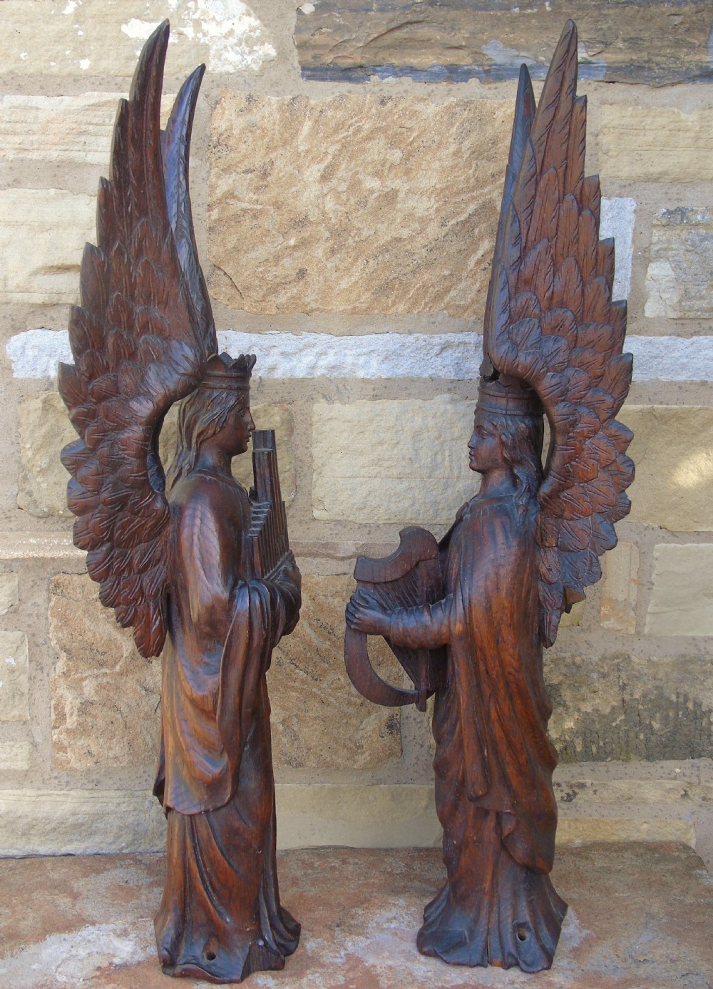 Good Pair of Carved Oak Angels 19th Century View VI