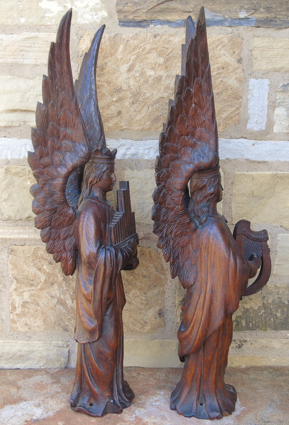 Good Pair of Carved Oak Angels 19th Century View VII
