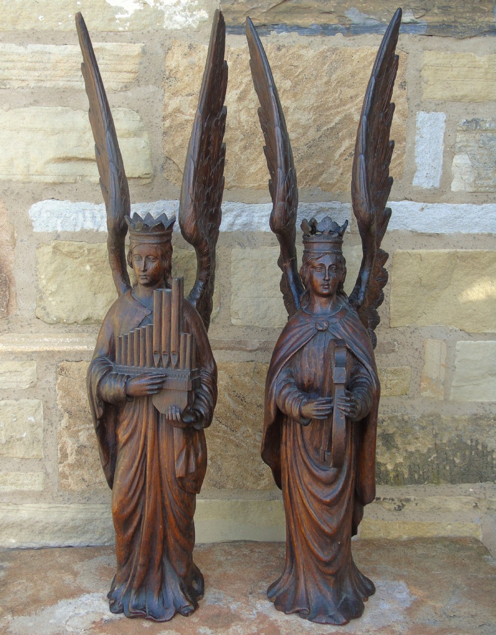 Good Pair of Carved Oak Angels 19th Century View VIII