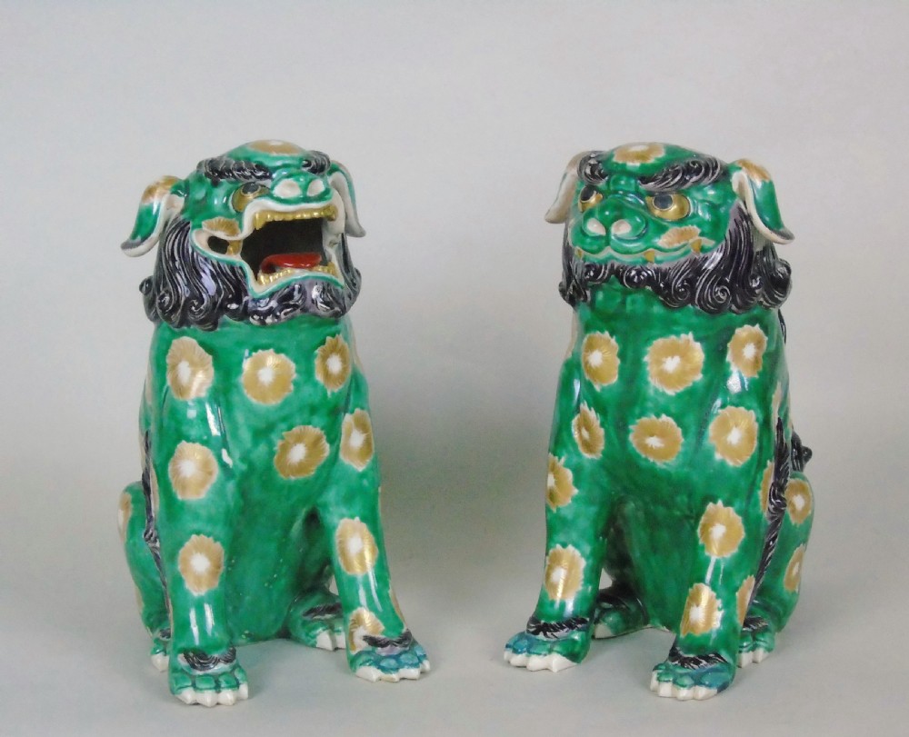 Superb Pair of 19th Century Japanese Porcelain Dogs of Fo Temple Guardians