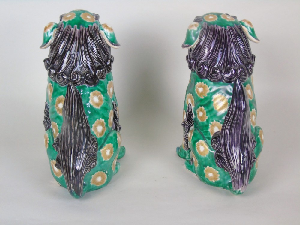 Superb Pair of 19th Century Japanese Porcelain Dogs of Fo Temple Guardians View III