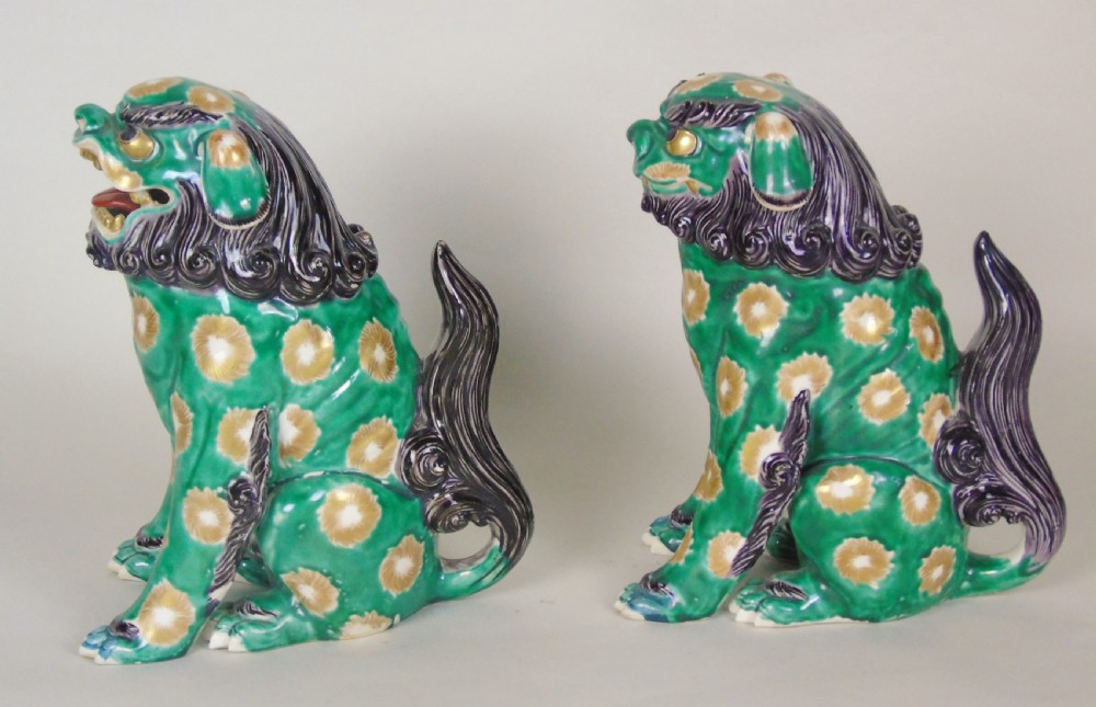 Superb Pair of 19th Century Japanese Porcelain Dogs of Fo Temple Guardians View IV