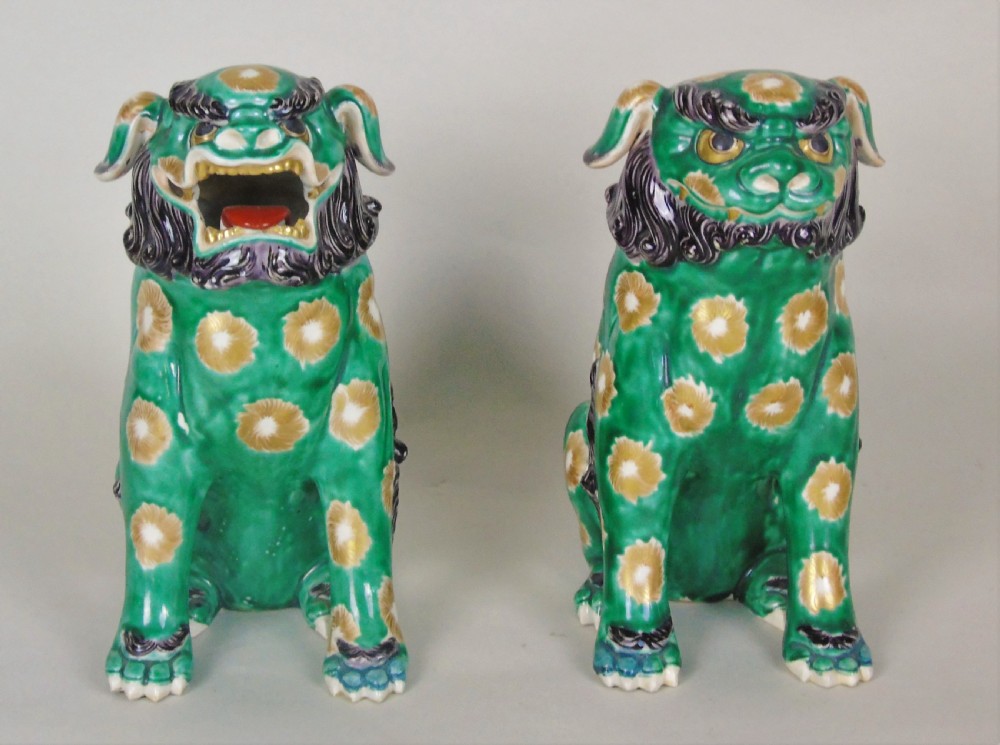 Superb Pair of 19th Century Japanese Porcelain Dogs of Fo Temple Guardians View V