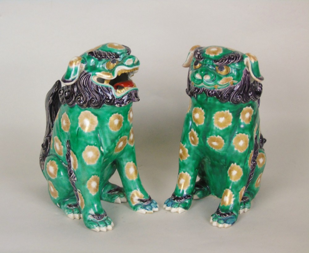 Superb Pair of 19th Century Japanese Porcelain Dogs of Fo Temple Guardians View VI