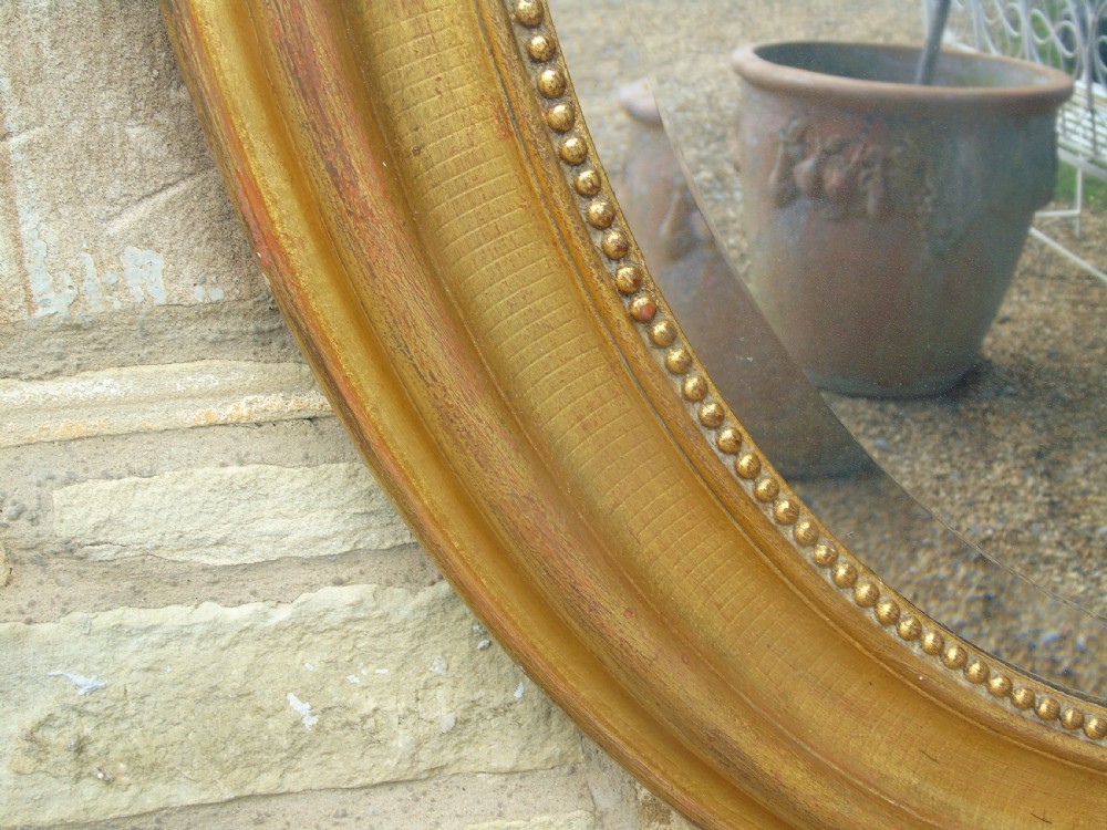 Large Antique French Oval Giltwood and Gesso Mirror View VII