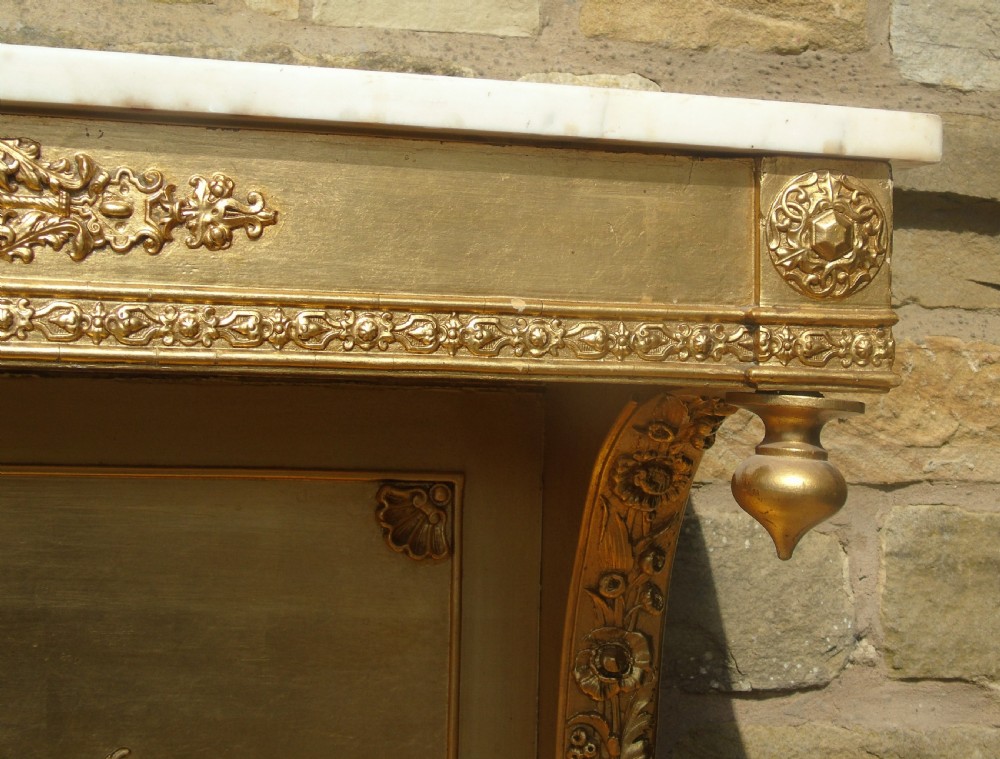 Antique French Gilt and Gesso Console Table Marble Top View VI