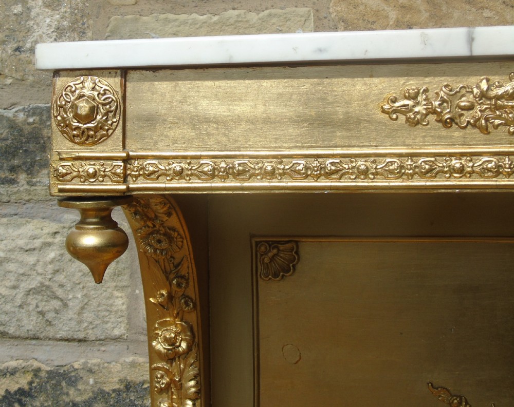 Antique French Gilt and Gesso Console Table Marble Top View VII