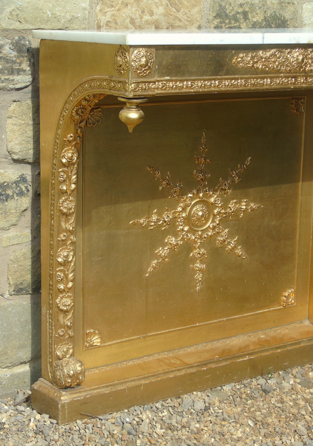 Antique French Gilt and Gesso Console Table Marble Top View VIII