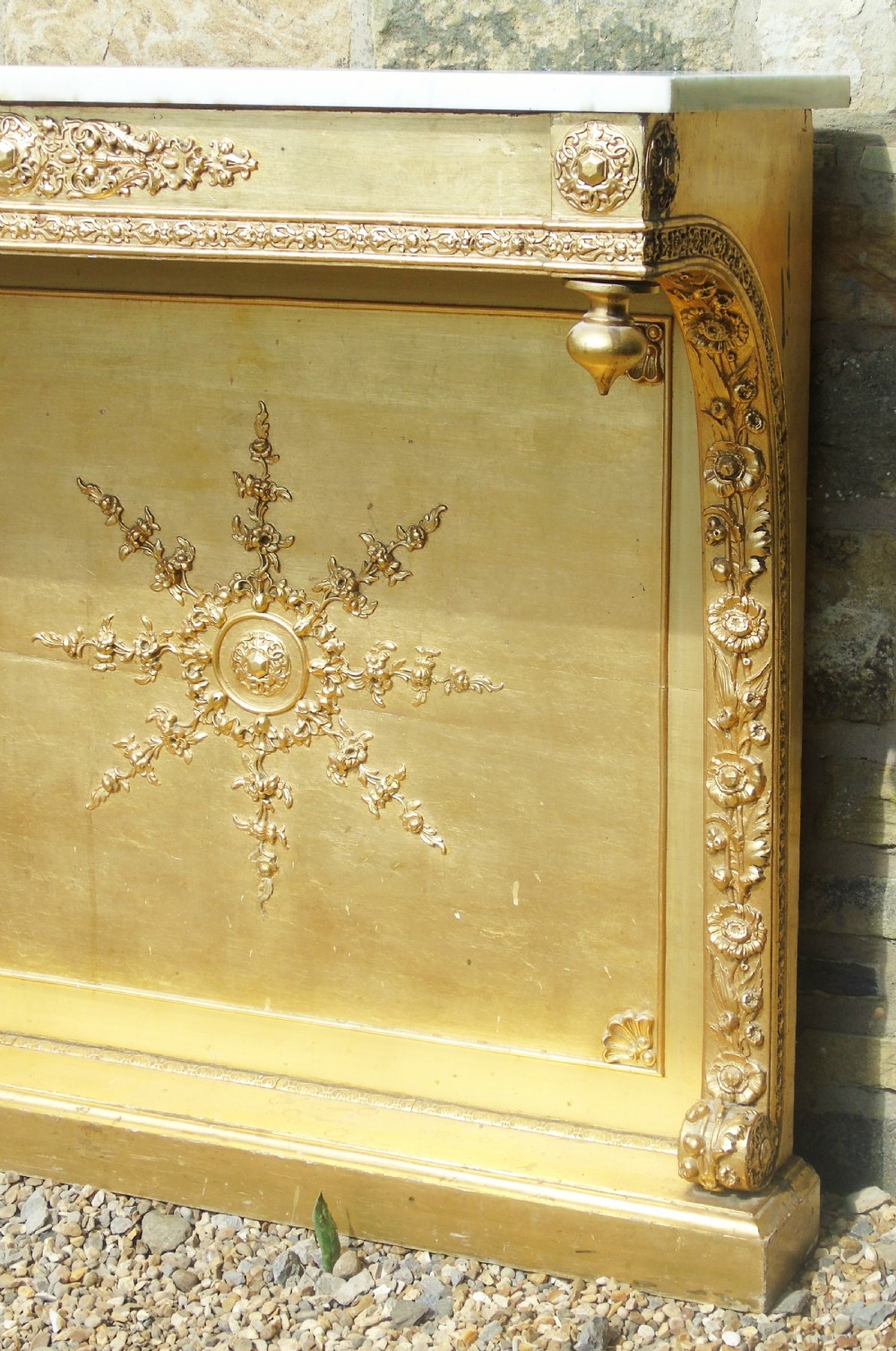 Antique French Gilt and Gesso Console Table Marble Top View IX