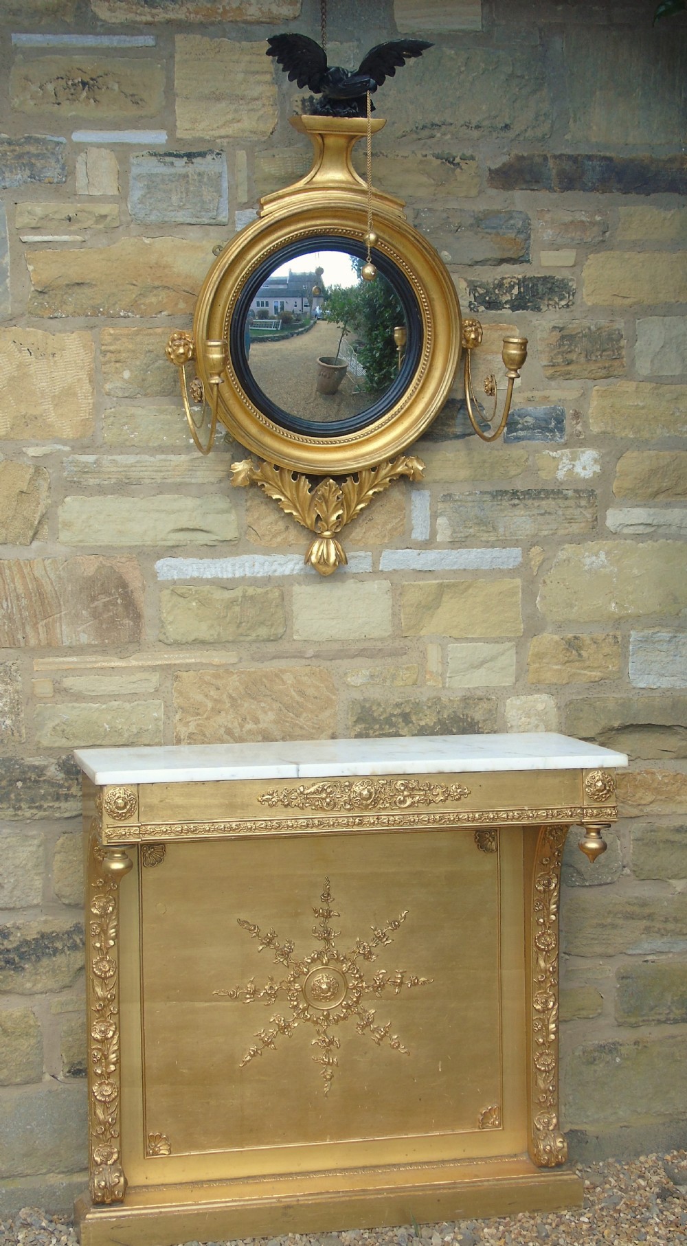 Antique French Gilt and Gesso Console Table Marble Top