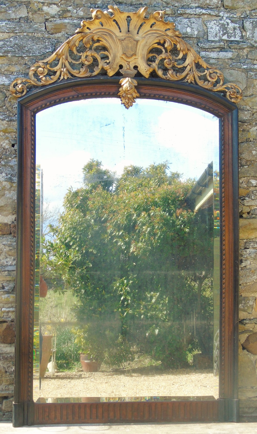 Antique Large Walnut and Parcel Gilt Mirror