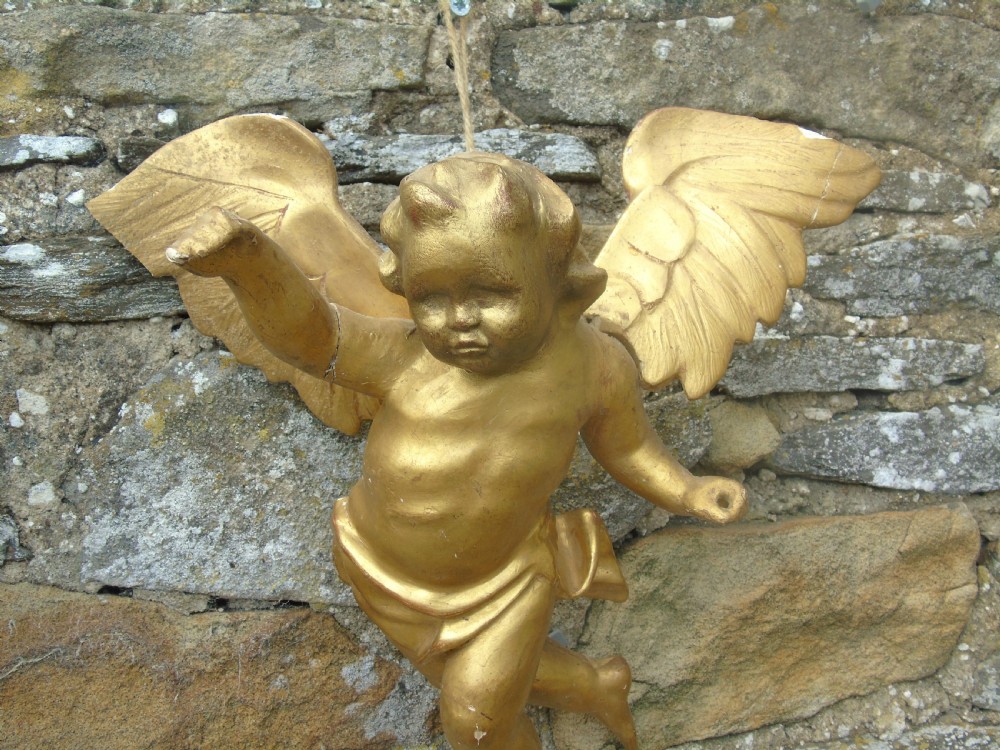 Antique Giltwood and Gesso Pair of Cherubs View II