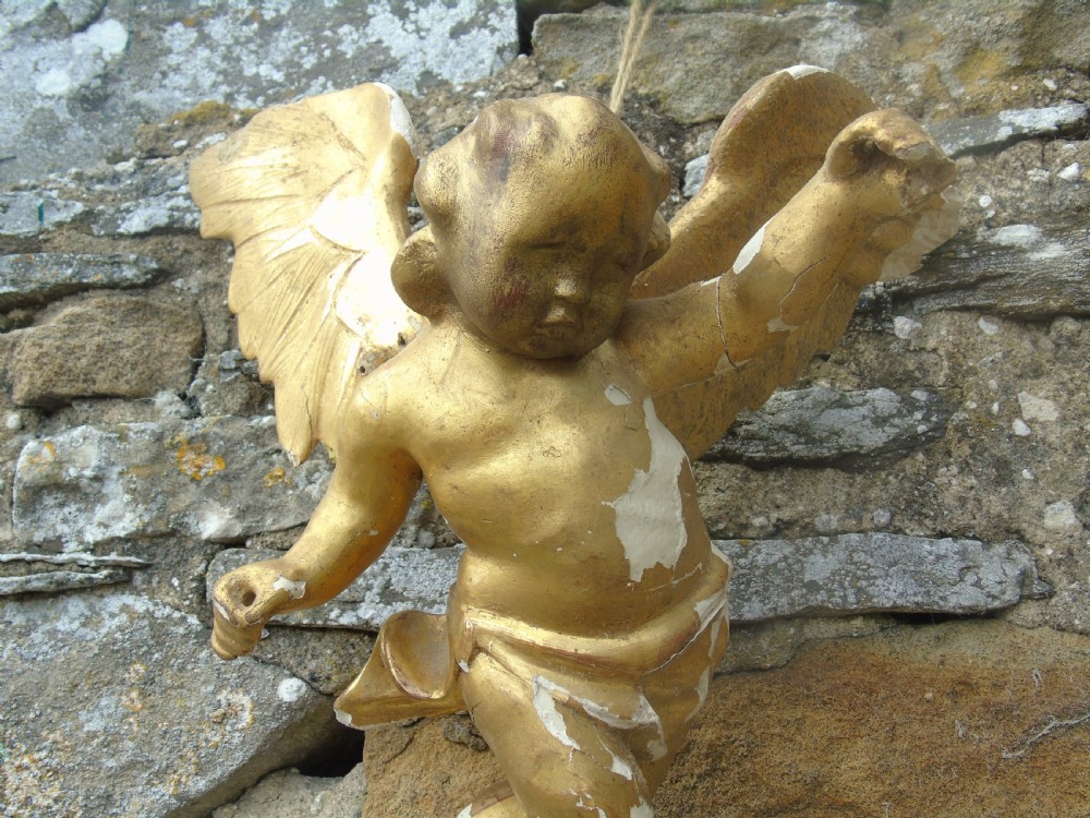 Antique Giltwood and Gesso Pair of Cherubs View III