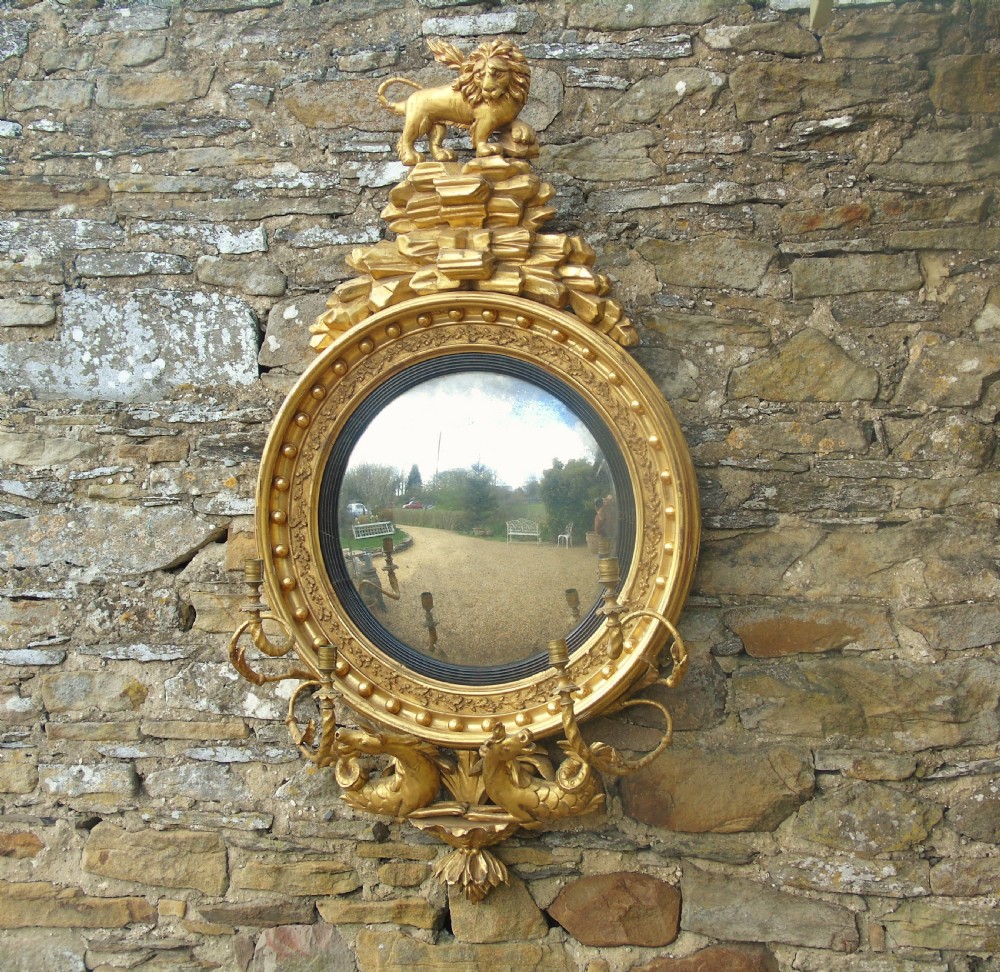 Fine Regency Giltwood and Gesso Girandole Convex Mirror View II