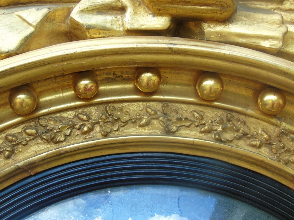 Fine Regency Giltwood and Gesso Girandole Convex Mirror View VII