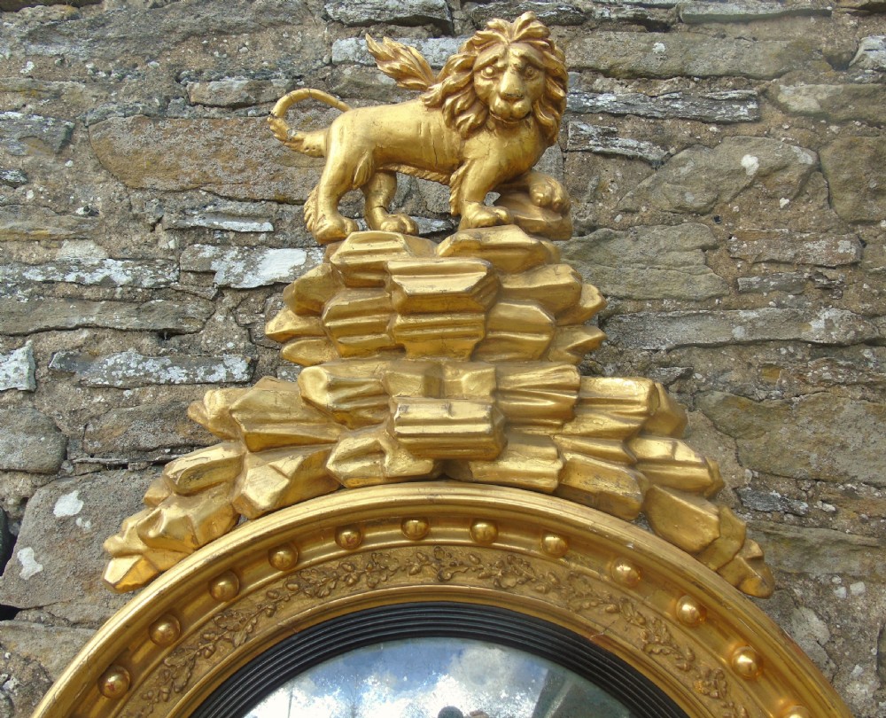 Fine Regency Giltwood and Gesso Girandole Convex Mirror View VIII