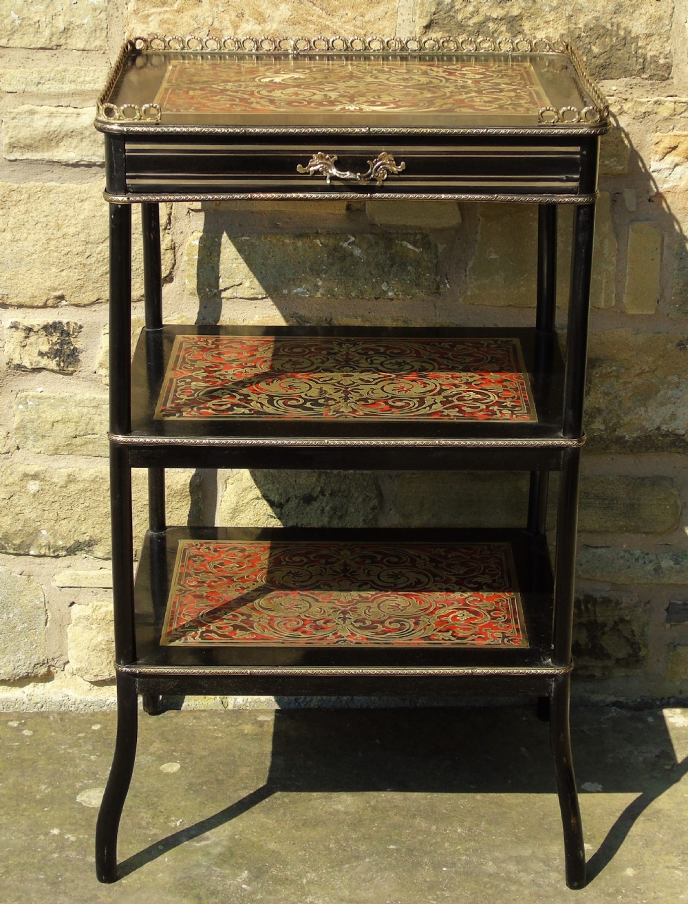 Victorian Boulle Work Ebonised Side Table Etagere