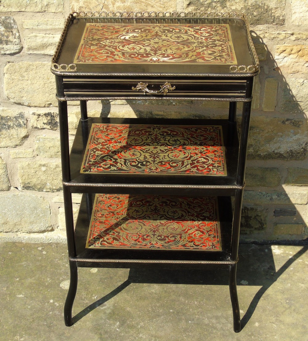 Victorian Boulle Work Ebonised Side Table Etagere View II
