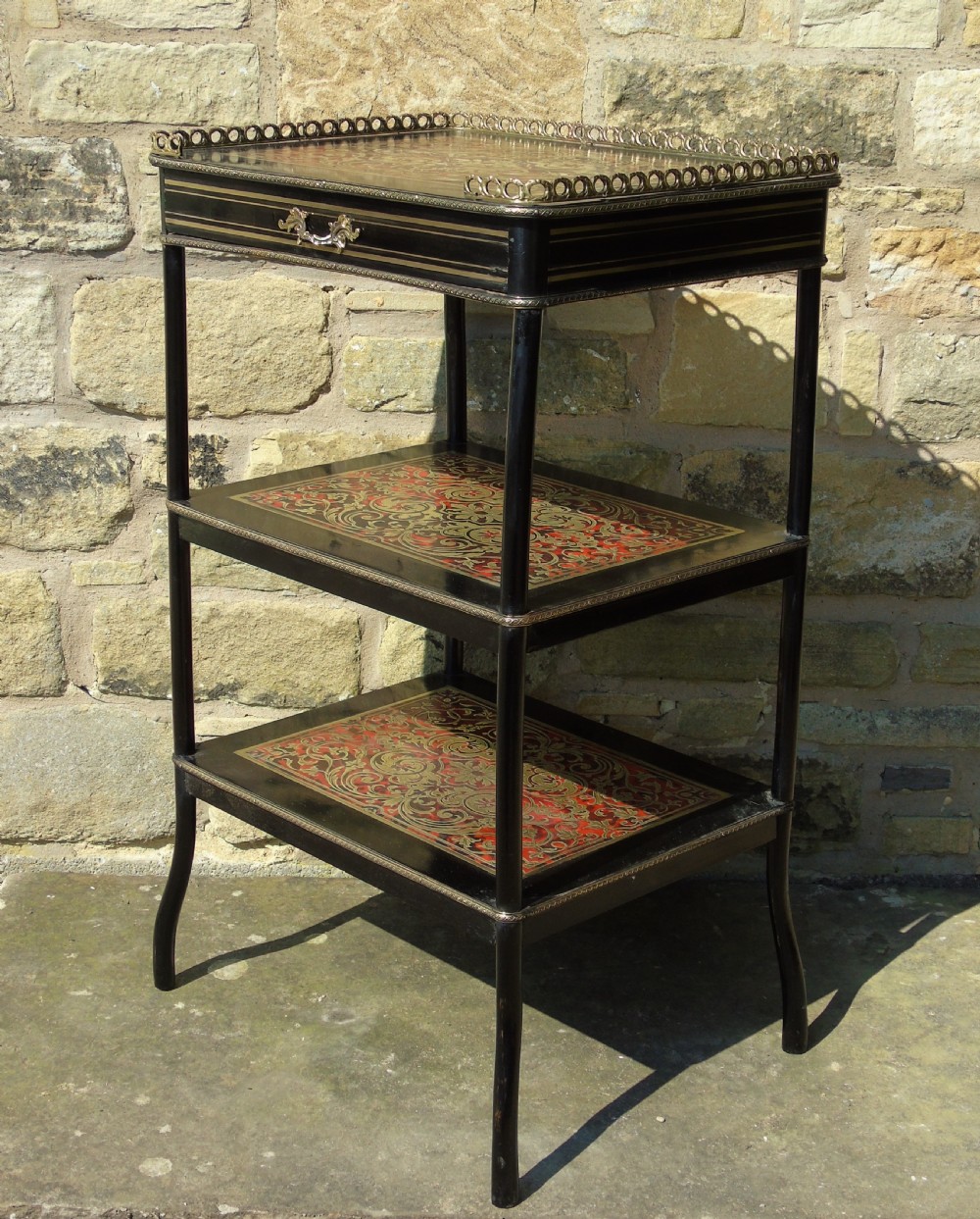 Victorian Boulle Work Ebonised Side Table Etagere View III