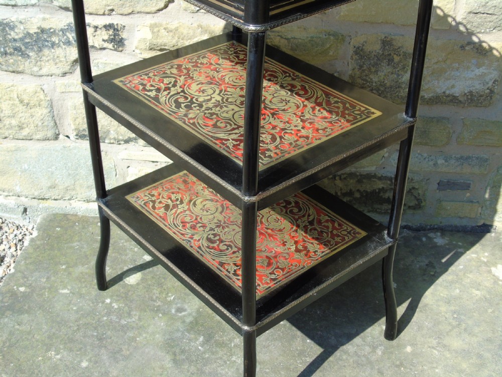 Victorian Boulle Work Ebonised Side Table Etagere View IV