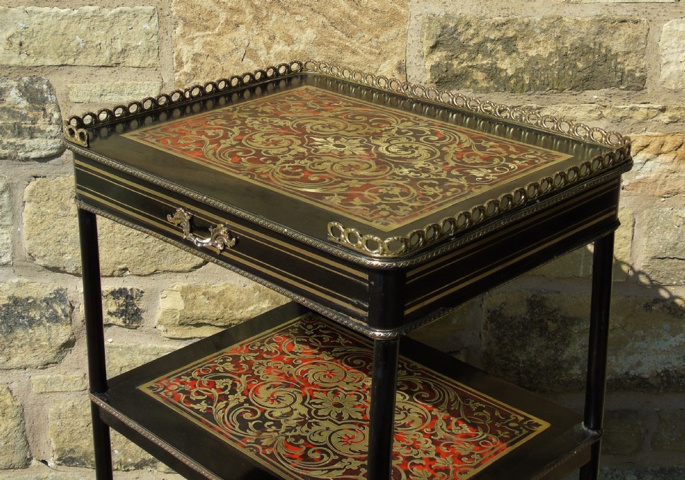 Victorian Boulle Work Ebonised Side Table Etagere View V