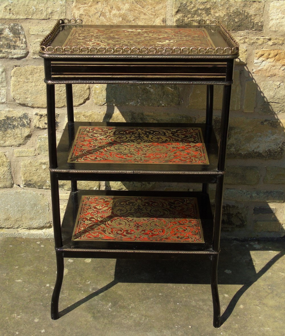 Victorian Boulle Work Ebonised Side Table Etagere View IX