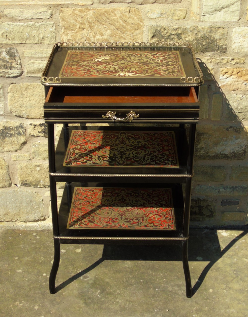 Victorian Boulle Work Ebonised Side Table Etagere View XI