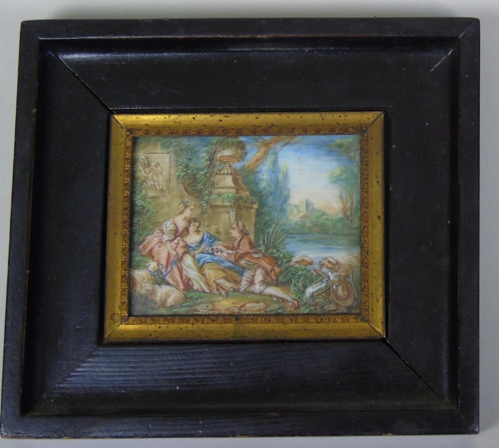 Beautiful Miniature Painting After Boucher By The Lake