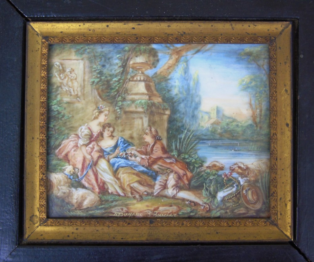 Beautiful Miniature Painting After Boucher By The Lake View III