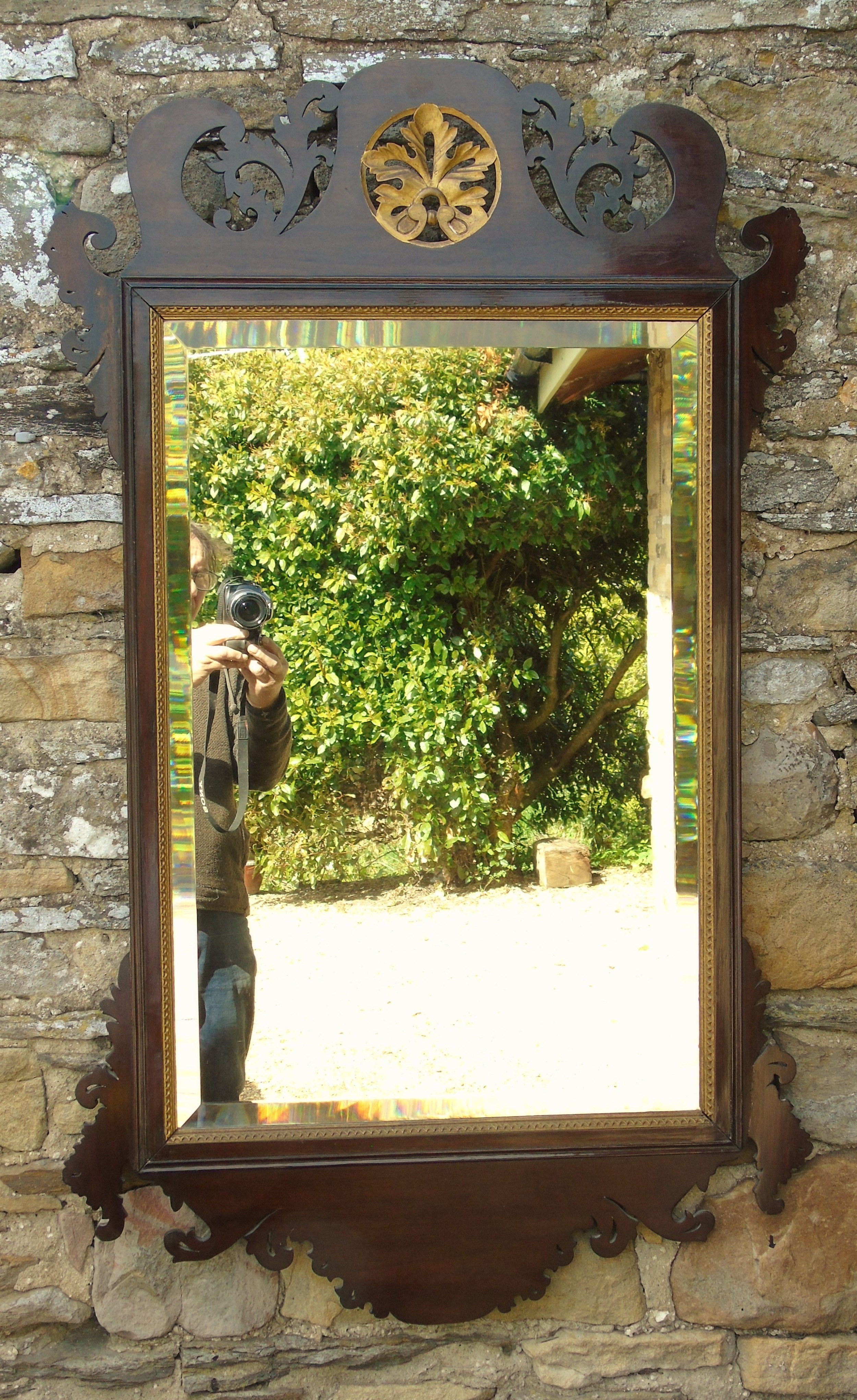 Good Large Georgian Mahogany Fretwork Gilt Mirror