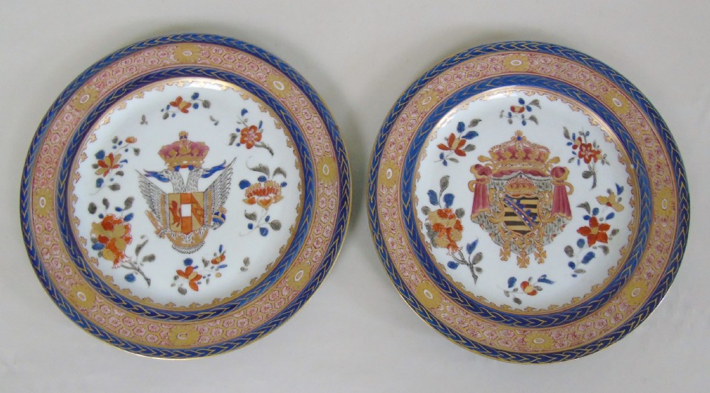 Pair of 19th Century Samson Armorial Porcelain Plates View II