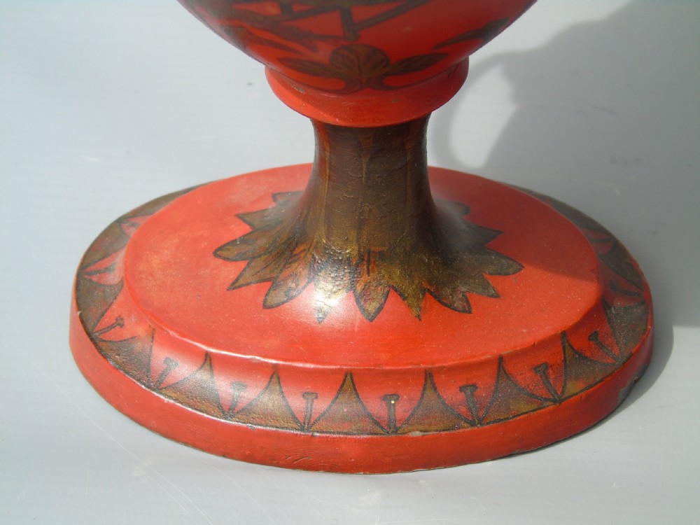 Antique Pair Regency Toleware Chestnut Urns and Covers View V