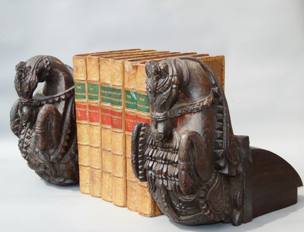 Good Pair of 18th Century Indian Carved Horse Head Bookends