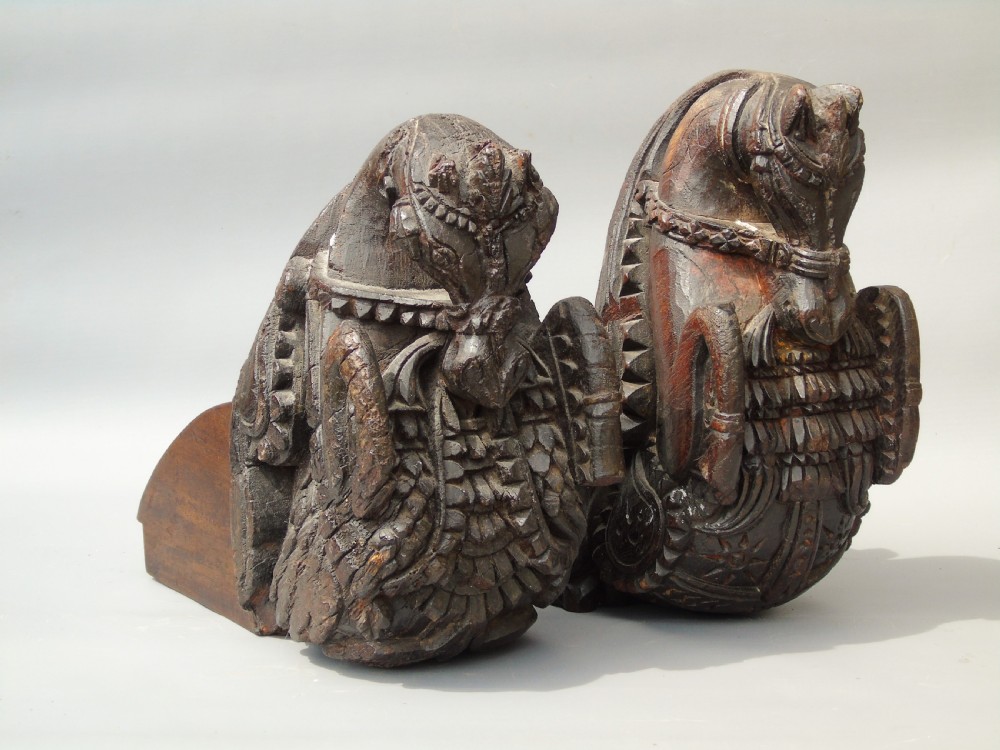 Good Pair of 18th Century Indian Carved Horse Head Bookends View VI