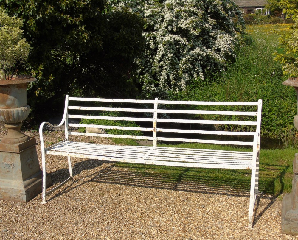 English Regency Wrought Iron Strapwork Garden Bench View II
