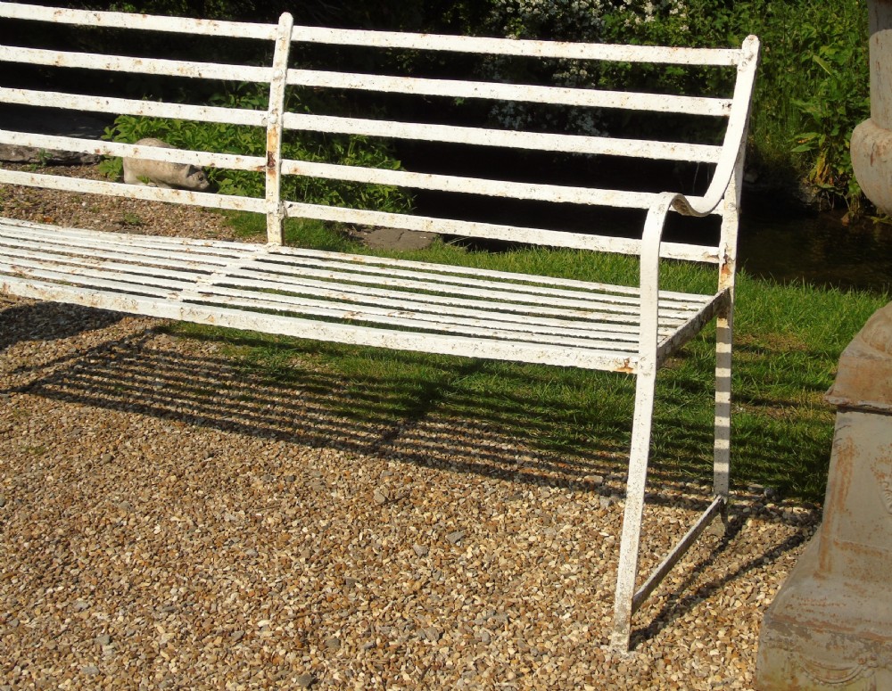 English Regency Wrought Iron Strapwork Garden Bench View V