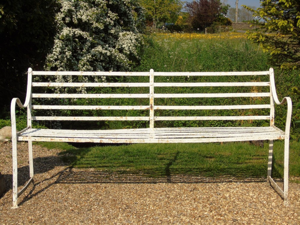 English Regency Wrought Iron Strapwork Garden Bench View VIII