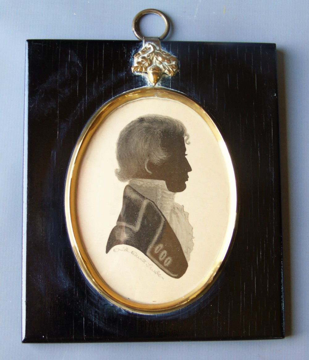 Georgian Silhouette Portrait Painting of Young Gentleman Signed