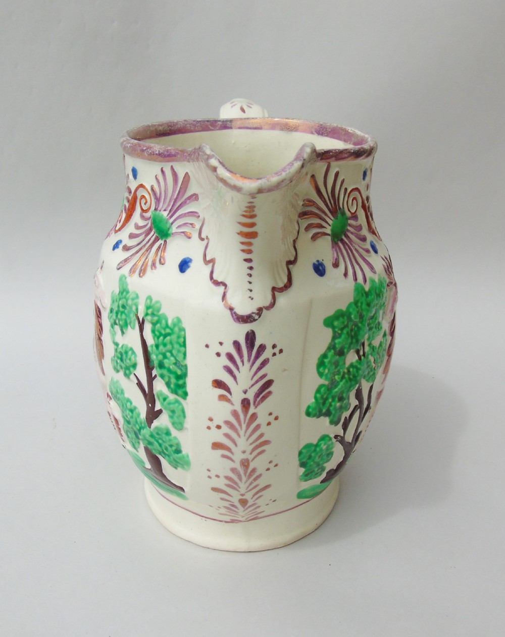 Attractive Pink Lustre Creamware Jug With Deer Circa 1820 View IV