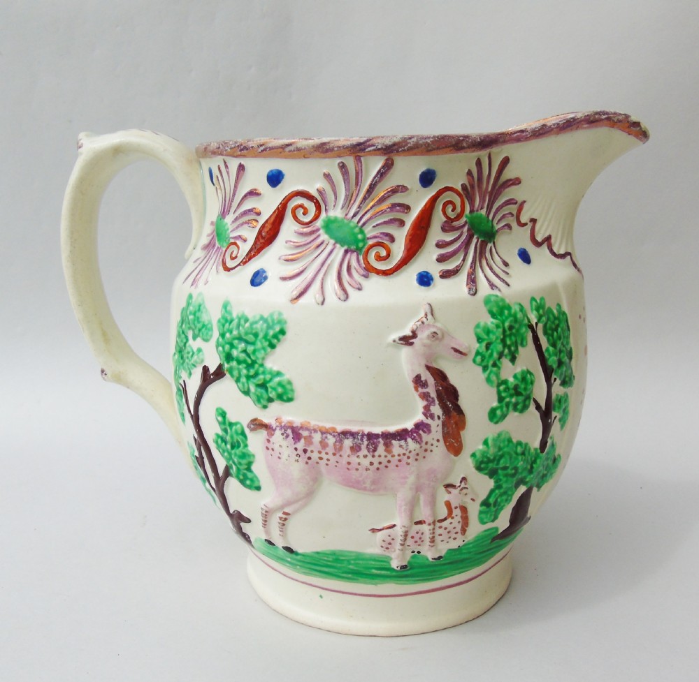 Attractive Pink Lustre Creamware Jug With Deer Circa 1820 View V